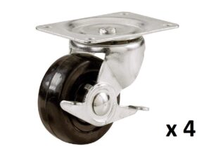 2 in PVC Swivel Caster with Brake, pack of 4