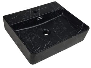 Lavamanos sobrepuesto rectangular marmoleado negro matte NATY-LAV15 - 19.7 x 16.5 x 5.1 in