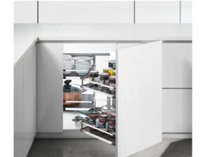 Organizador cuadrado de esquina magic corner de 2 pisos con 4 canastas cierre lento que sale con la puerta, apertura derecha - 101036 - 33-7/8 x 20-1/2 x 24-3/8 a 29-1/2