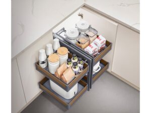 Organizador cuadrado de esquina magic corner de 2 pisos, cierre lento, que sale con la puerta, apertura total marca Trebol - ACF027 - 25-19/32 x 18-29/32 x 22-1/16 in