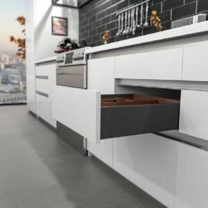 Corredera DTC metal box full extension soft close 16 in color gris antracita, 4.96 in alto - HT124004A11G