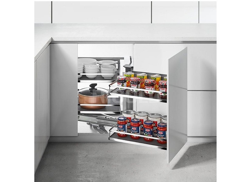 Organizador cuadrado de esquina magic corner de 2 pisos con 4 canastas cierre lento que sale con la puerta, apertura derecha - 101036 - 33-7/8 x 20-1/2 x 24-3/8 a 29-1/2