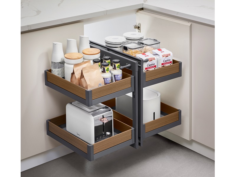 Organizador cuadrado de esquina magic corner de 2 pisos, cierre lento, que sale con la puerta, apertura total marca Trebol - ACF027 - 25-19/32 x 18-29/32 x 22-1/16 in