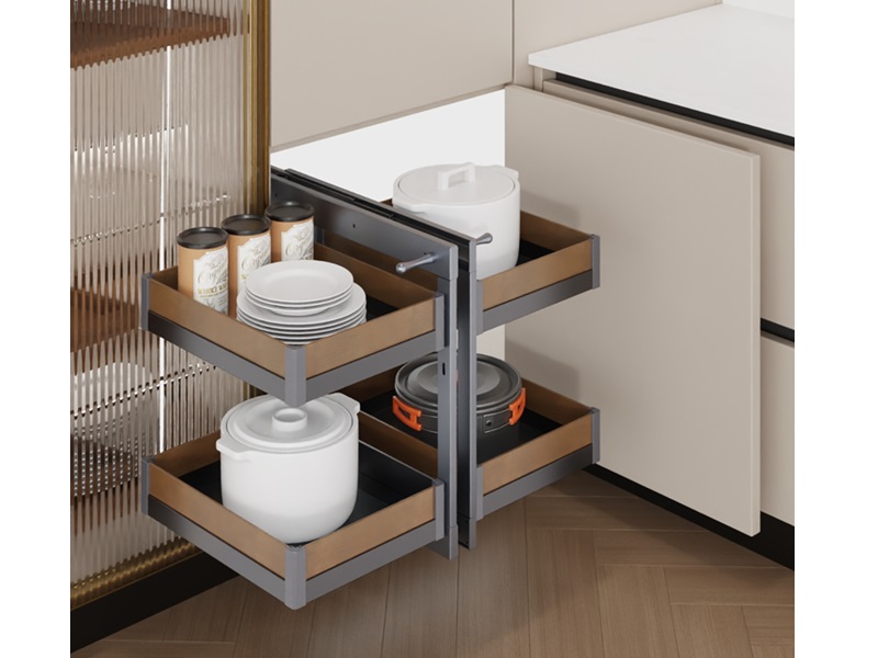 Organizador cuadrado de esquina magic corner de 2 pisos, cierre lento, que sale con la puerta, apertura total marca Trebol - ACF027 - 25-19/32 x 18-29/32 x 22-1/16 in