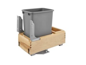 Single 50 Qt. Pullout Bottom Mount Wood and Silver Waste Container w/Rev-A-Motion Slides - 4WCBM-15DM-1-16