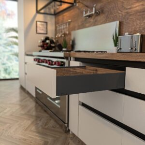 Trebol full extension soft close Slim Box slide, anthracite grey 20 in x 3.54 in (90 mm)