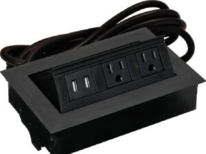 Multiplug empotrable negro eléctrico y de data. 2 tomas de corriente y 2 puertos USB - 822.09.331