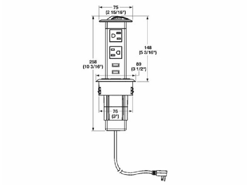 Pop-Up Power Station, 2 AC Grounded Outlets, 2 USBs - 822.99.340