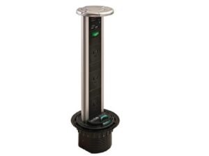 Multiplug eléctrico y de data elevable cromado a prueba de salpicaduras. 3 tomas de corriente y 2 puertos USB - 822.82.930