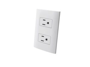 Double outlet with plate, white - AKSI - 124823