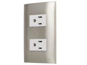 Double outlet with plate, silver - AKSI - 124833