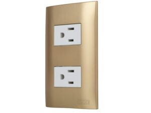 Double outlet with plate, champagne - AKSI - 124843