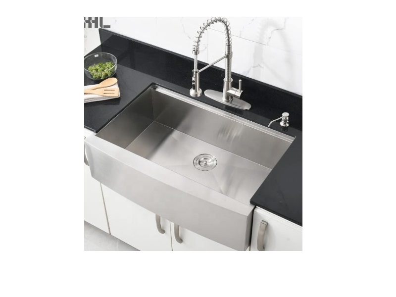 33 in x 21/22 in x 10 in Farmhouse/Apron-Front 16G Stainless Steel Single Bowl Kitchen Sink, curved front