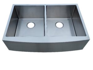 33 in x 21/22 in x 10 in Farmhouse/Apron-Front 16G Stainless Steel Double Bowl Kitchen Sink, curved front