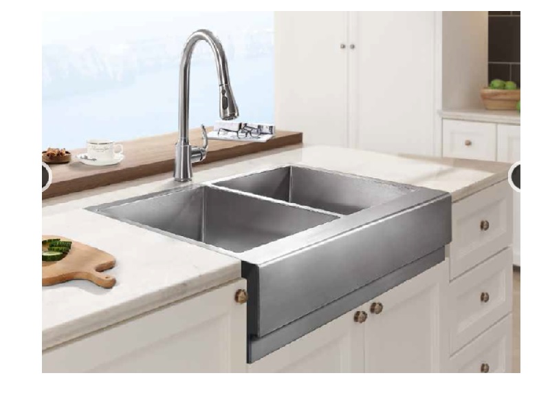 31 in x 22 in x 10 in Farmhouse/Apron-Front 20G Stainless Steel Double Bowl Kitchen Sink, straight front