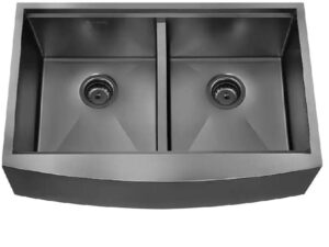 31 in x 22 in x 8 in Farmhouse/Apron-Front 20G Gunmetal color Stainless Steel Double Bowl Kitchen Sink, curved front