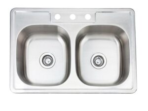 33 in x 22 in x 6 in drop in double bowl 20 Gauge stainless steel kitchen sink