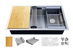 32 in x 19 in x 9 in undermount single bowl Luxury kitchen sink - Workstation