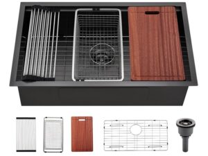 32 in x 19 in x 9 in black undermount single bowl Luxury kitchen sink - Workstation