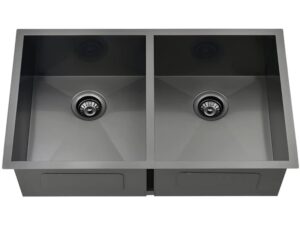 32 in x 18 in x 9 in black undermount double bowl straight corners Luxury kitchen sink
