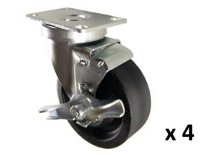 1-1/2 in PVC Swivel Caster with Brake, pack of 4