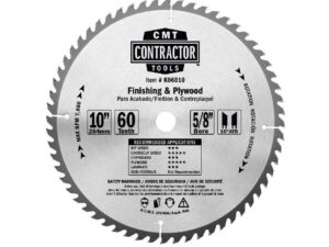 CMT K06010 ITK Contractor Finish & Plywood Saw Blade, 10 X 60 Teeth, 10° Atb With 5/8-Inch Bore
