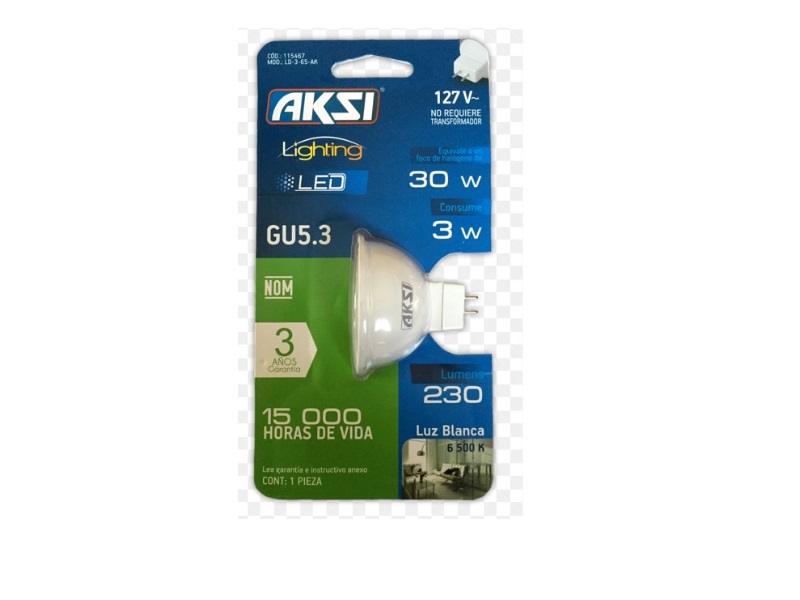 AKSI MR16 LED light bulb for spotlight, 3W, GU5.3, 127V, daylight - 121003 - 115467