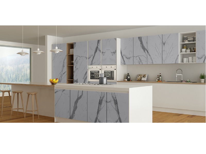 Laminado Greenlam para tope 5574-31 - Statuario - Brillo - 30x12 - Postformable - con film protector