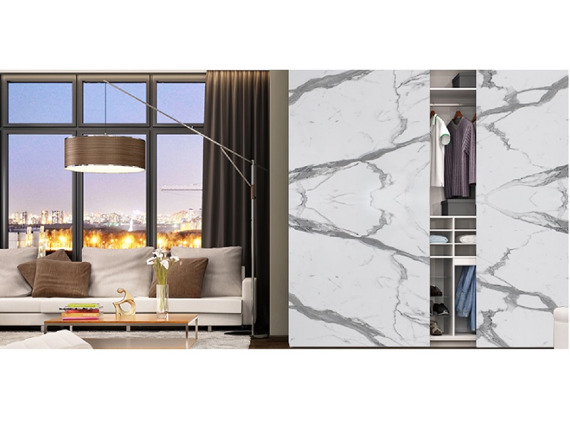 Laminado Greenlam para tope 5574-31 - Statuario - Brillo - 30x12 - Postformable - con film protector