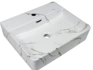 White marbled rectangular vessel bathroom sink NATY-LAV14 - 19.7 x 16.5 x 5.1 in