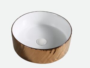 Metallic gold color round vessel bathroom sink NATY-LAV18 - 15 x 15 x 5.1 in