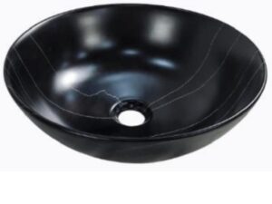 Matt black marbled round vessel bathroom sink NATY-LAV19 - 15.7 x 15.7 x 5.3 in