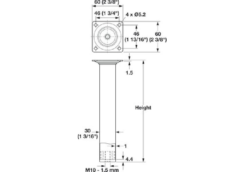 Hafele Mini-Leg, round, steel, polished chrome, 30mm radius x 4 in, set of 4 - 635.48.210