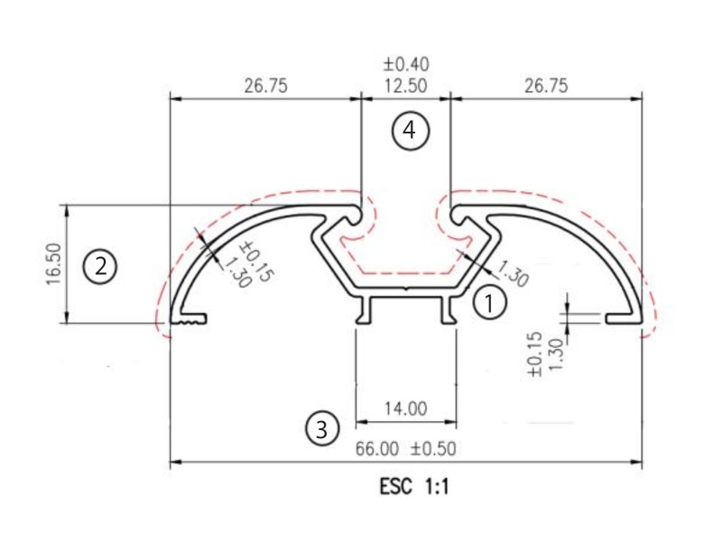 Medio perfil estructural ovalado de aluminio Mobile, 9ft 10in - PERALM87